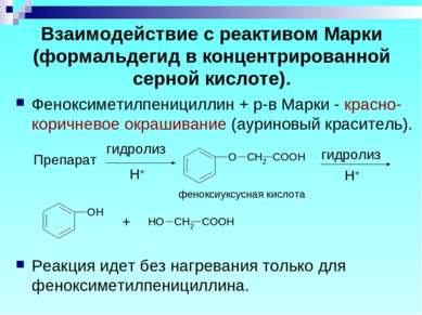 Взаимодействие с реактивом Марки (формальдегид в концентрированной серной кис...