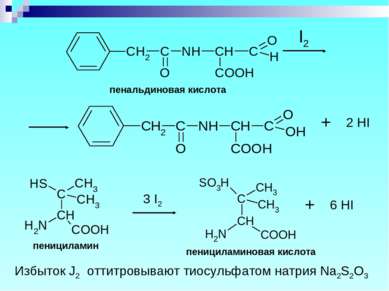 пенальдиновая кислота пенициламин пенициламиновая кислота Избыток J2 оттитров...