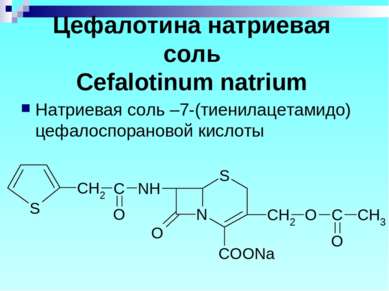 Цефалотина натриевая соль Cefalotinum natrium Натриевая соль –7-(тиенилацетам...