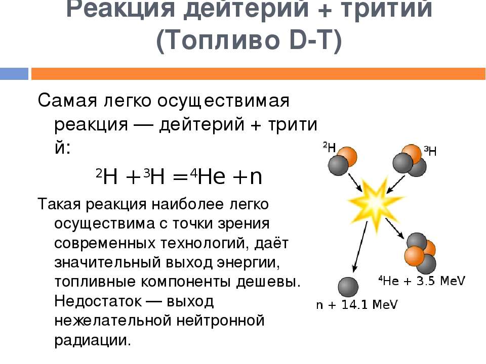 Ядерная реакция водорода. Формула термоядерной реакции дейтерий. Термоядерная реакция дейтерия и трития. Реакция дейтерия и трития. Реакция термоядерного синтеза дейтерия и трития.
