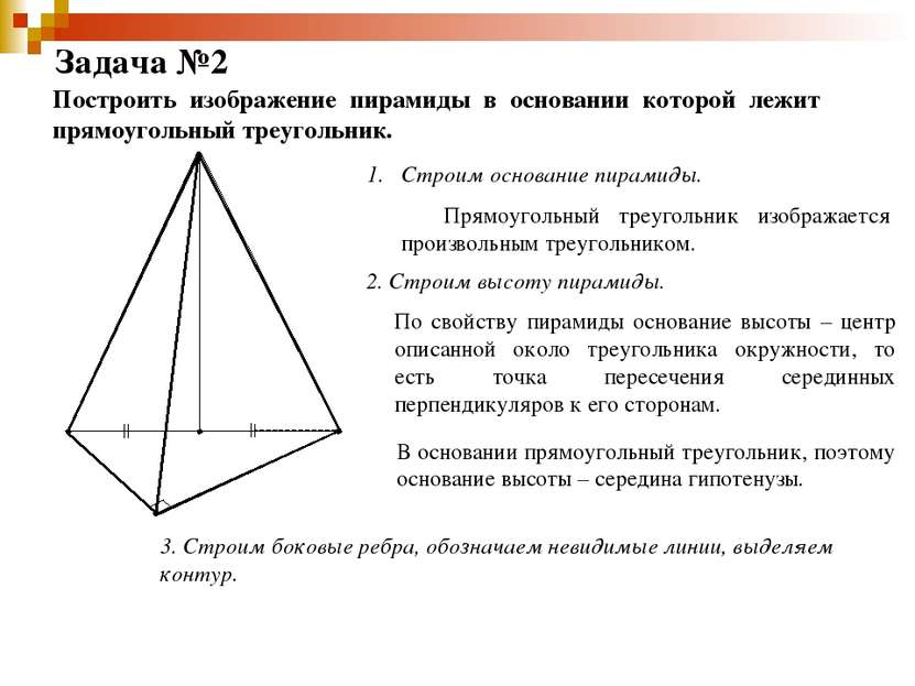 Задача №2 Построить изображение пирамиды в основании которой лежит прямоуголь...