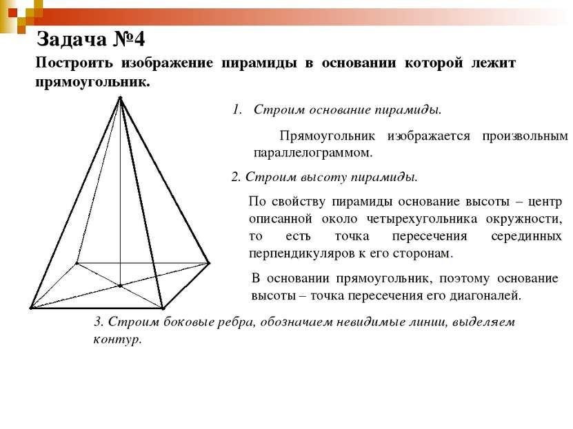 Задача №4 Построить изображение пирамиды в основании которой лежит прямоуголь...