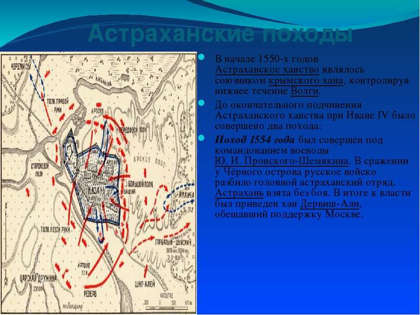 Астраханские походы В начале 1550-х годов Астраханское ханство являлось союзн...