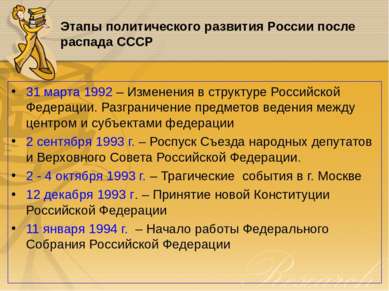 Этапы политического развития России после распада СССР 31 марта 1992 – Измене...