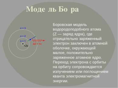 Моде ль Бо ра Боровская модель водородоподобного атома (Z — заряд ядра), где ...
