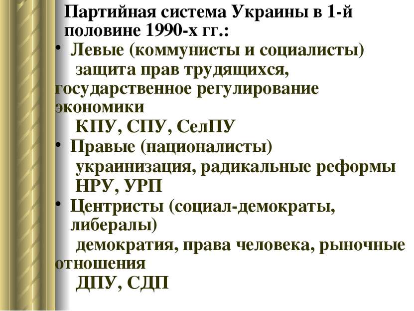 Партийная система Украины в 1-й половине 1990-х гг.: Левые (коммунисты и соци...