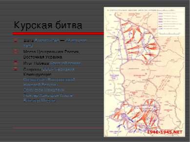 Курская битва Дата 5 июля 1943 — 23 августа 1943 Место Центральная Россия, Во...