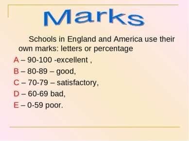 Schools in England and America use their own marks: letters or percentage A –...