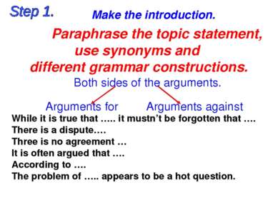 Make the introduction. Both sides of the arguments. Arguments for Arguments a...