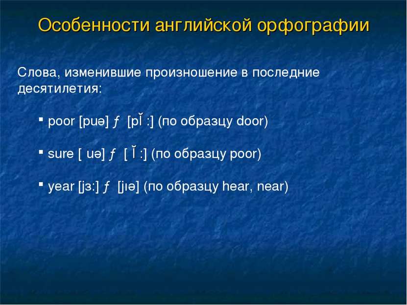 Особенности английской орфографии Слова, изменившие произношение в последние ...