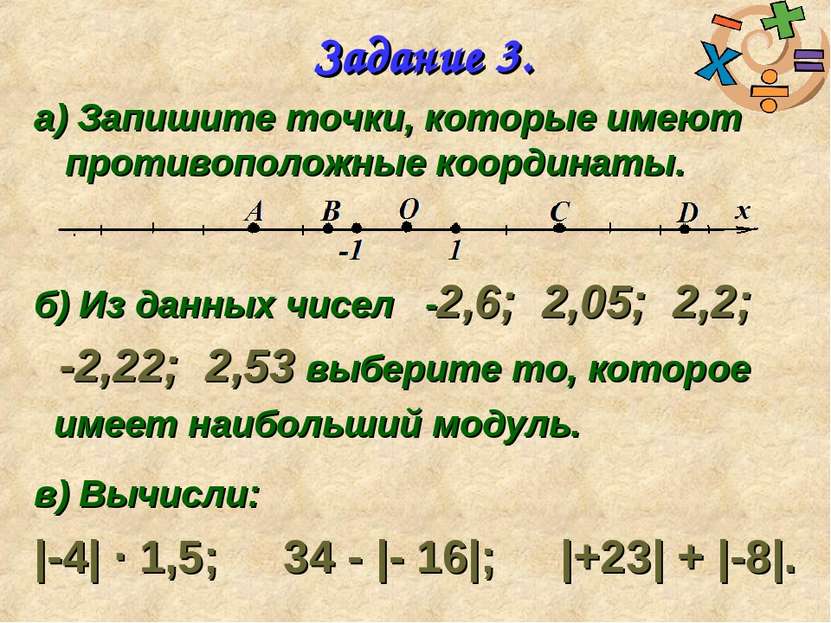 Задание 3. а) Запишите точки, которые имеют противоположные координаты. б) Из...
