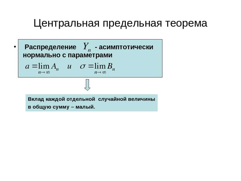 Центральная предельная теорема Распределение - асимптотически нормально с пар...