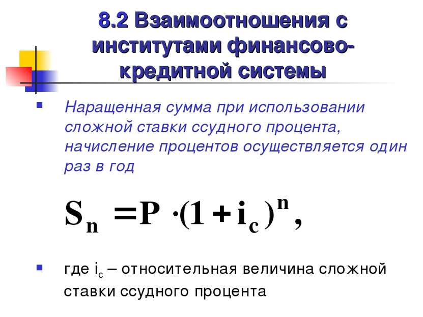 8.2 Взаимоотношения с институтами финансово-кредитной системы Наращенная сумм...