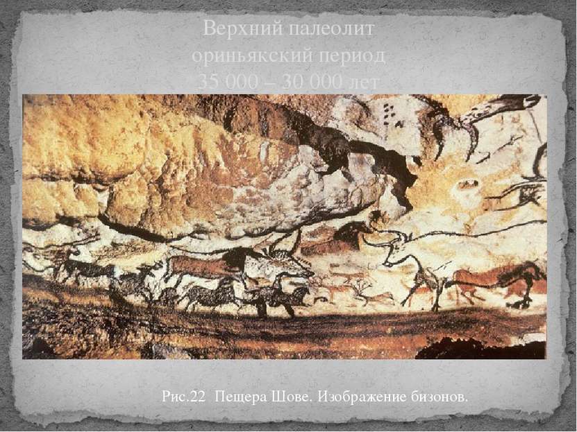Верхний палеолит ориньякский период 35 000 – 30 000 лет Рис.22 Пещера Шове. И...