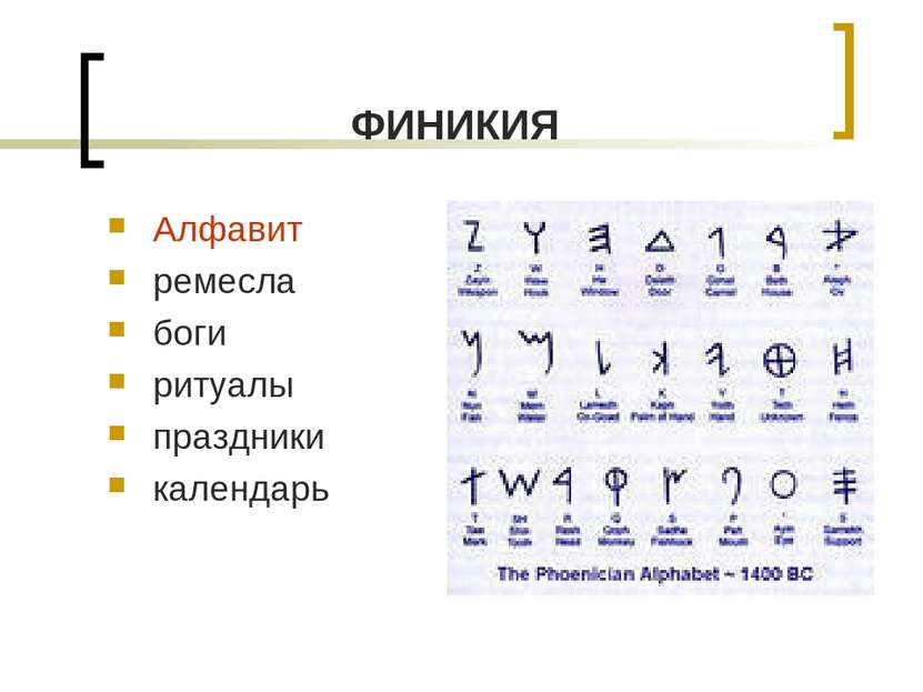 ФИНИКИЯ Алфавит ремесла боги ритуалы праздники календарь