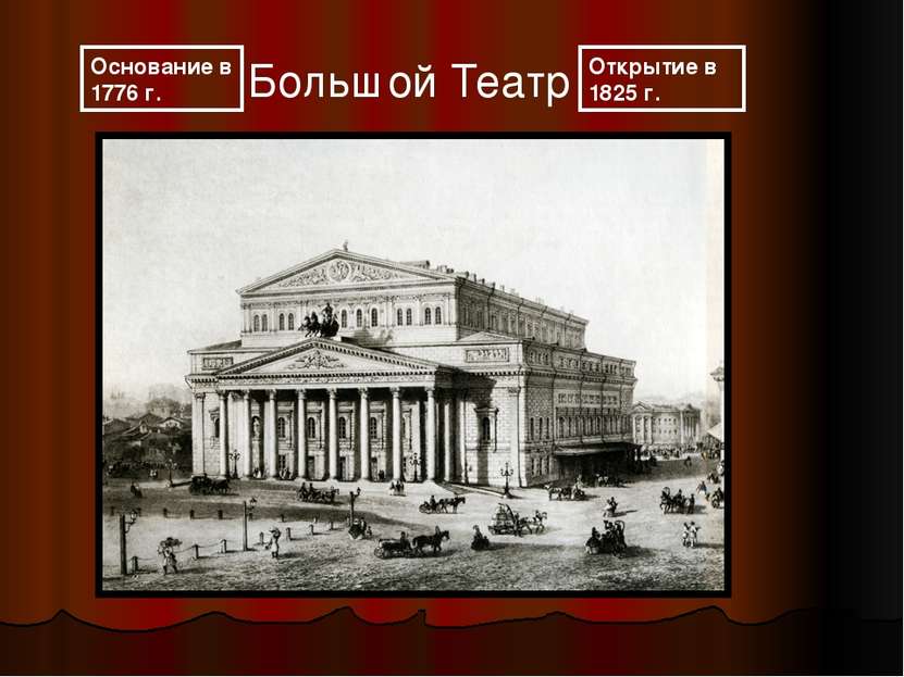 Большой Театр Открытие в 1825 г. Основание в 1776 г.