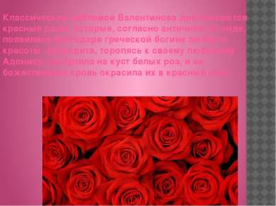 Классической эмблемой Валентинова дня cчитаютcя красные розы, которые, соглас...