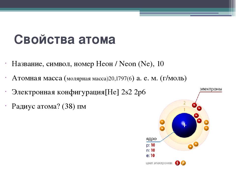 Общее число электронов в атоме s. Свойства атома. Химические свойства атома. Электронная конфигурация неона. Неон химический элемент.