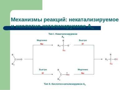 Механизмы реакций: некатализируемое и кислотно-катализируемое AN Тип I. Некат...