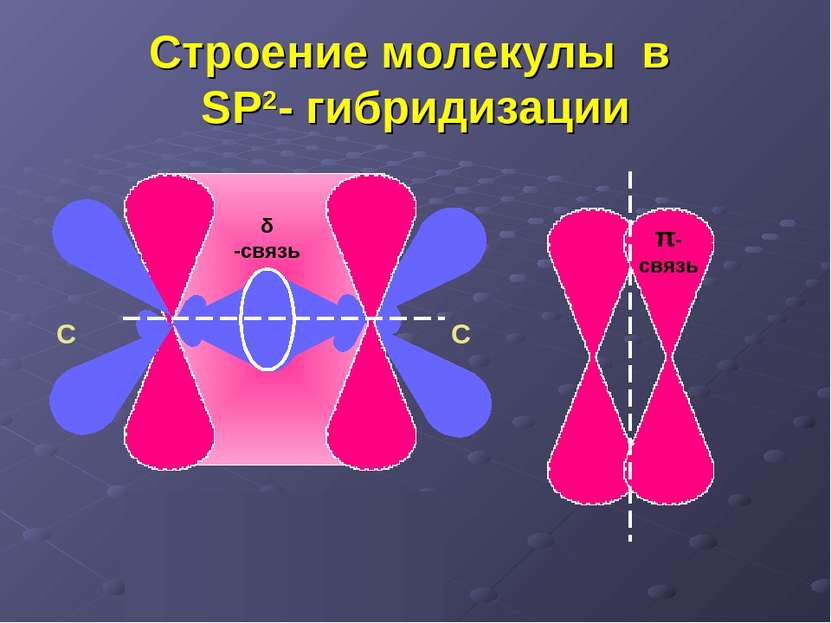 Строение молекулы в SP2- гибридизации δ -связь π-связь С С С = С δ π С = С δ π