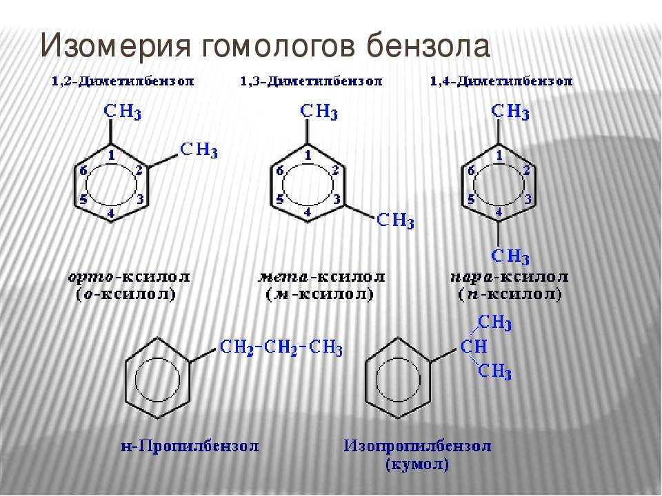 Изомером углеводорода является. Гомологи бензола.