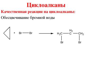 Циклоалканы Качественная реакция на циклоалканы: Обесцвечивание бромной воды