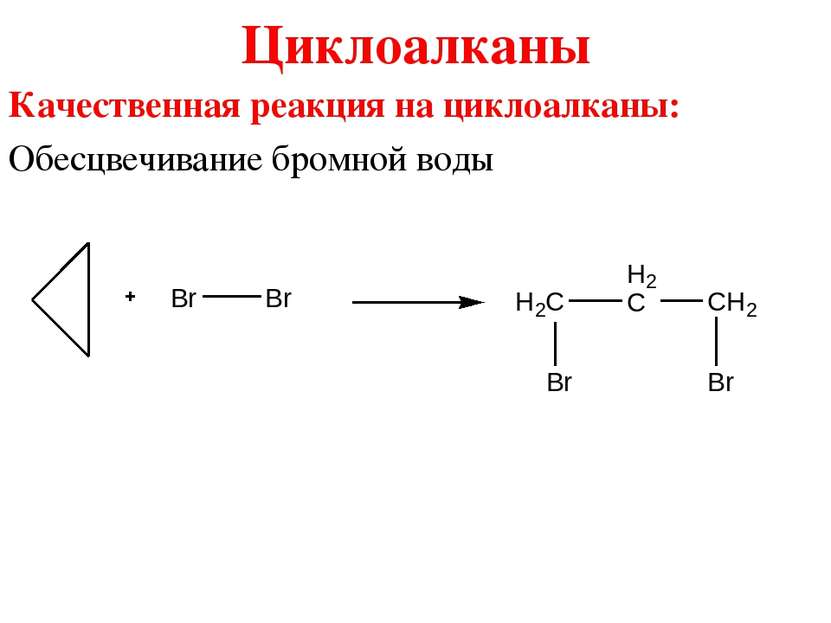 Циклоалканы Качественная реакция на циклоалканы: Обесцвечивание бромной воды