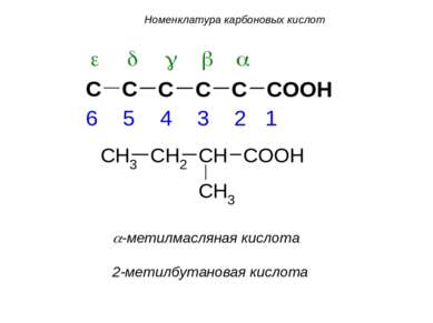 a-метилмасляная кислота 2-метилбутановая кислота Номенклатура карбоновых кислот