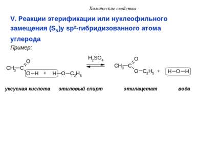 Химические свойства V. Реакции этерификации или нуклеофильного замещения (SN)...