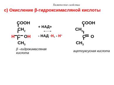Химические свойства с) Окисление β-гидроксимасляной кислоты COOH COOH CH2 CH2...