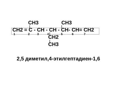 СН3 СН3 СН2 = С - СН - СН - СН- СН= СН2 СН2 СН3 2,5 диметил,4-этилгептадиен-1...