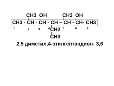 СН3 ОН СН3 ОН СН3 - СН - СН - СН – СН - СН- СН3 СН2 СН3 2,5 диметил,4-этилгеп...