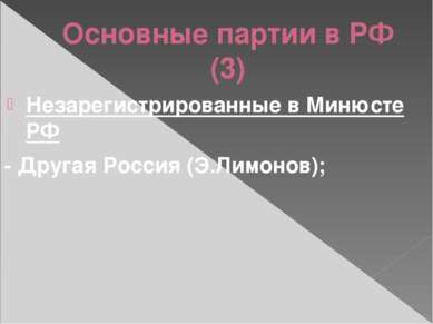 Основные партии в РФ (3) Незарегистрированные в Минюсте РФ - Другая Россия (Э...