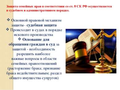 Основной правовой механизм защиты– судебная защита Происходит в судах в поряд...