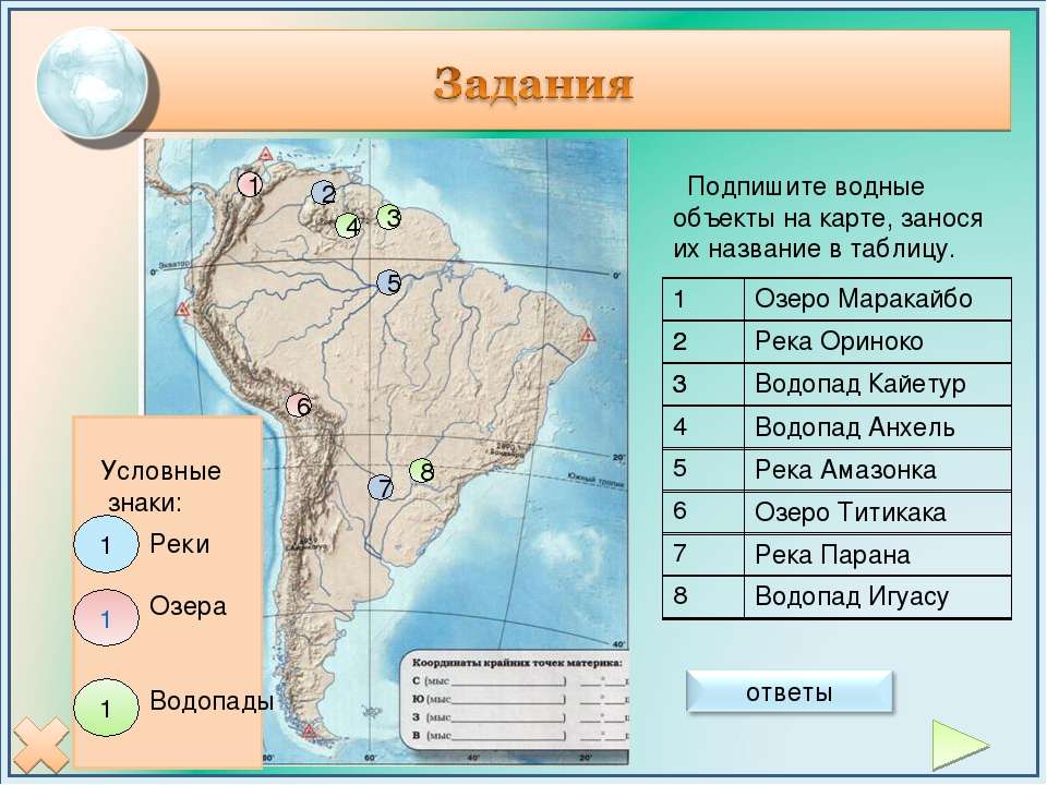 Водопады южной америки контурная карта. Гидрография Южной Америки карта. Карта Южной Америки рельефы и внутренние воды. Внутренние воды Южной Америки 7 класс. Гидрография Южной Америки.
