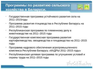 Программы по развитию сельского хозяйства в Беларуси. Государственная програм...