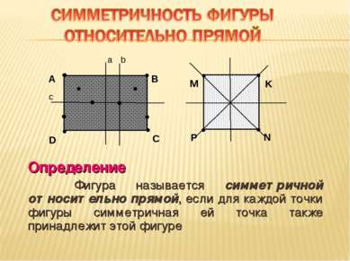 Определение Фигура называется симметричной относительно прямой, если для кажд...