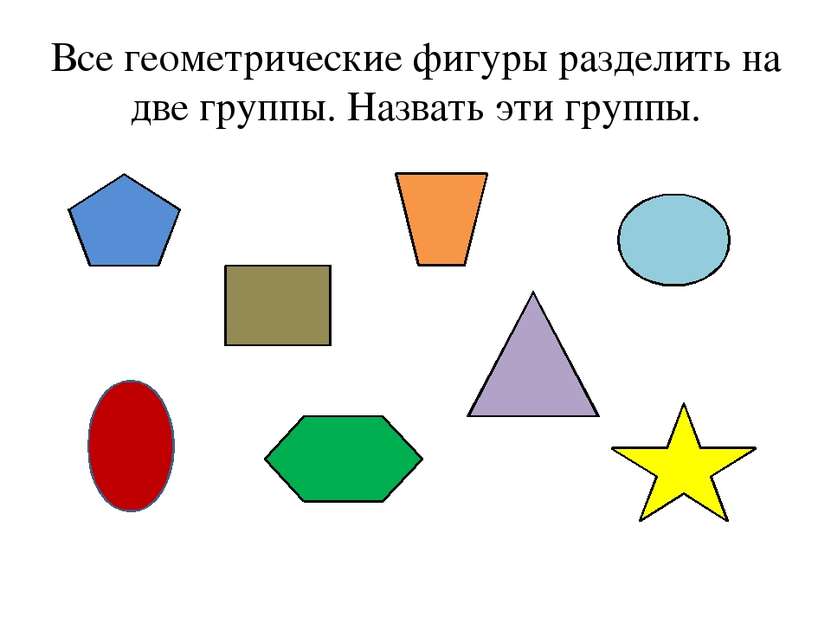 Все геометрические фигуры разделить на две группы. Назвать эти группы.