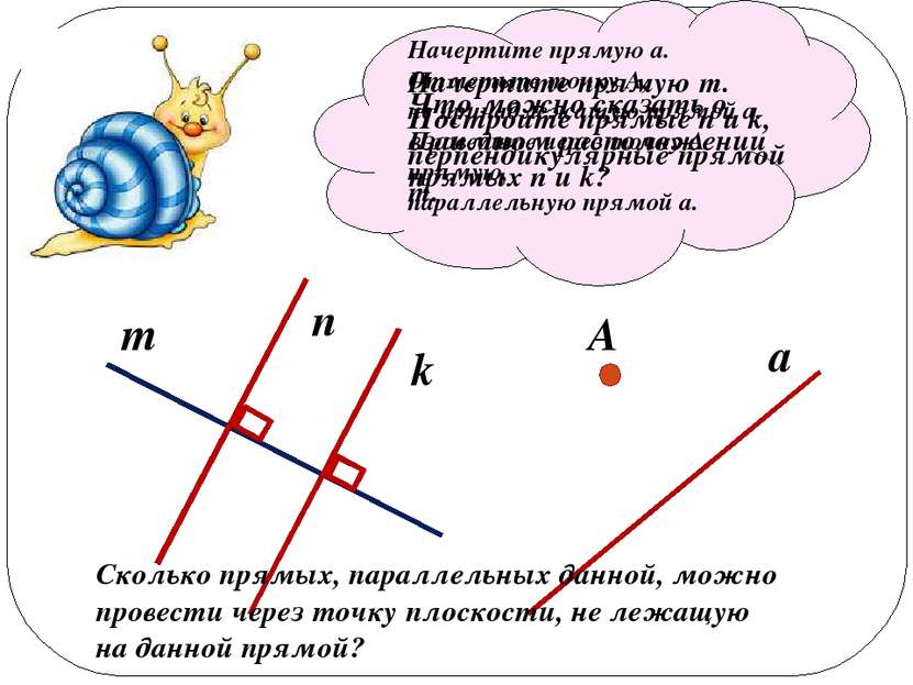 Начертите прямую m. Постройте прямые n и k, перпендикулярные прямой m. m n k ...