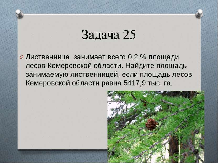 Задача 25 Лиственница занимает всего 0,2 % площади лесов Кемеровской области....