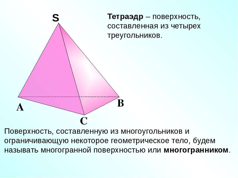 Тетраэдр – поверхность, составленная из четырех треугольников. Поверхность, с...