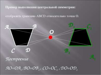 O А B А1 D D1 C1 B1 C Пример выполнения центральной симметрии: отобразить тра...