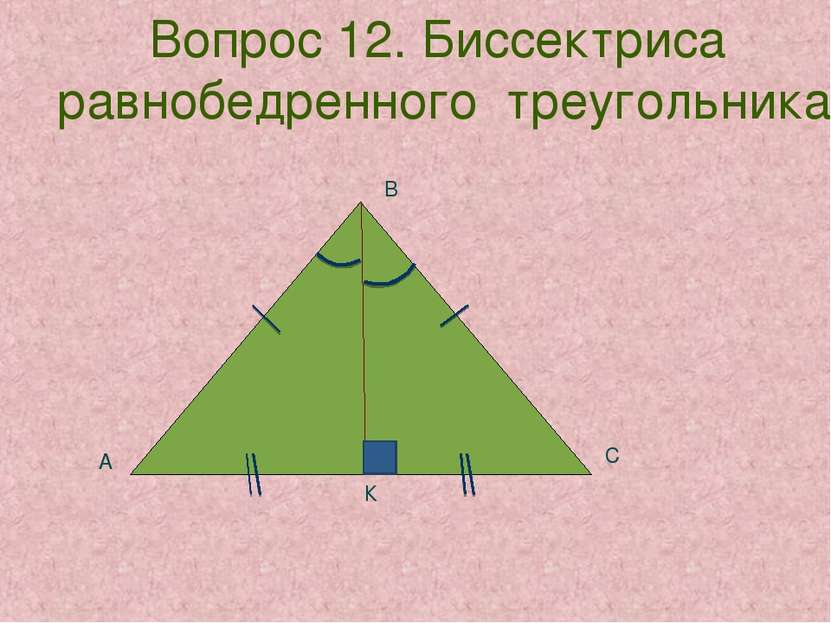 Вопрос 12. Биссектриса равнобедренного треугольника К А В С