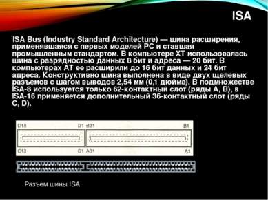 ISA ISA Bus (Industry Standard Architecture) — шина расширения, применявшаяся...