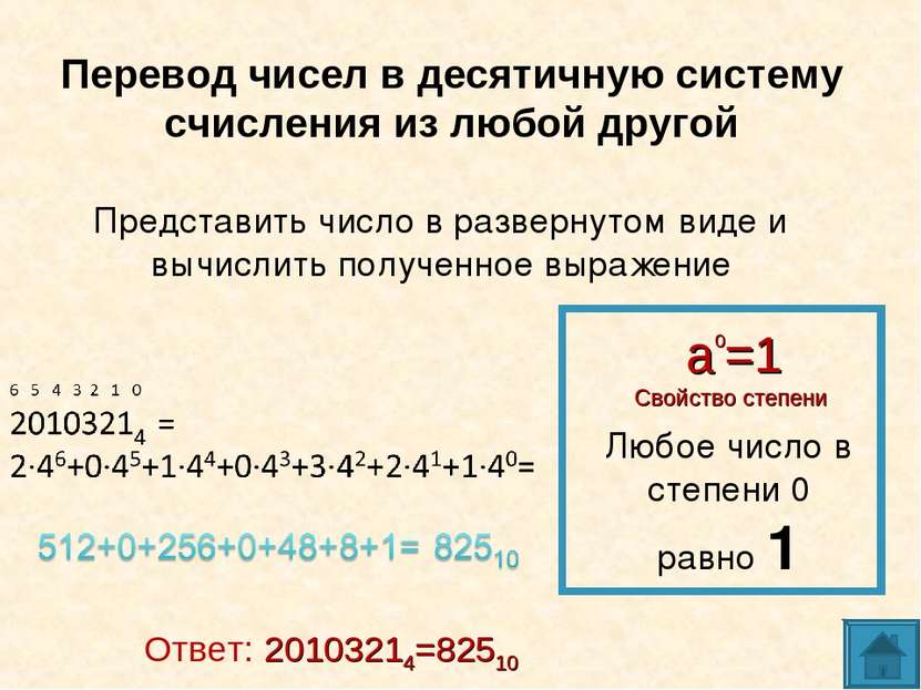 Перевод чисел в десятичную систему счисления из любой другой Представить числ...