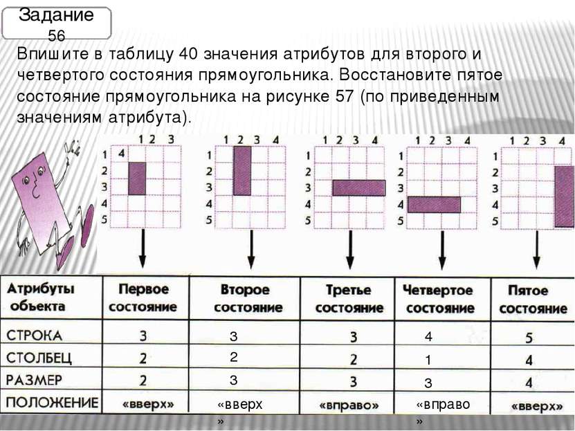 Задание 57 Соедините каждое действие лифта с теми его атрибутами, которые изм...