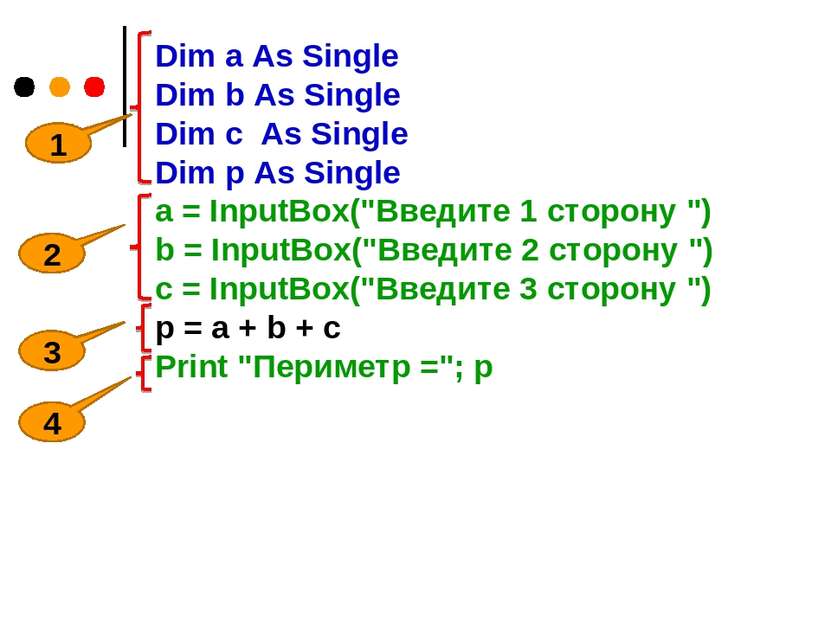 Dim a As Single Dim b As Single Dim c As Single Dim p As Single a = InputBox(...