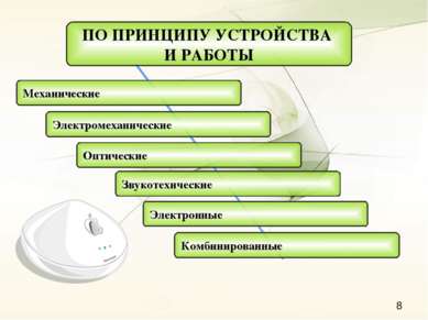 ПО ПРИНЦИПУ УСТРОЙСТВА И РАБОТЫ Механические Электромеханические Оптические З...