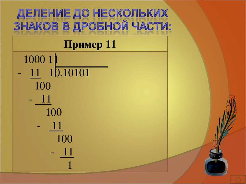 Пример 11 1000 11 - 11 10,10101 100 - 11 100 - 11 100 - 11 1
