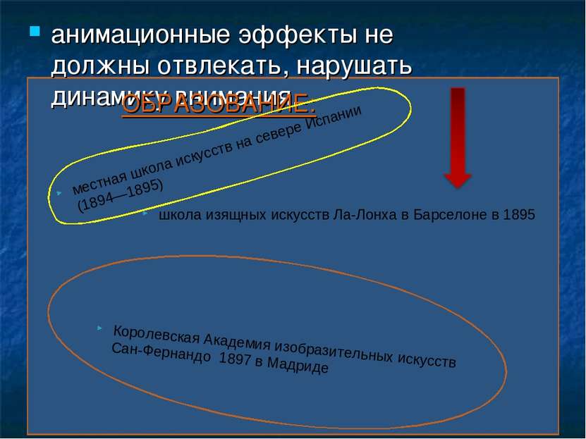 анимационные эффекты не должны отвлекать, нарушать динамику внимания. ОБРАЗОВ...